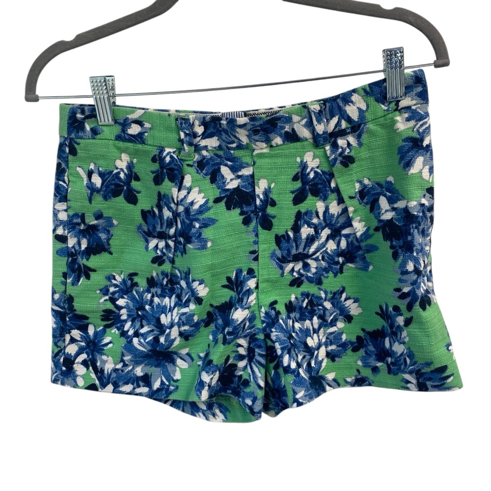 J Crew Flat Pleated Front Floral Green and Blue Women's Shorts Size 4